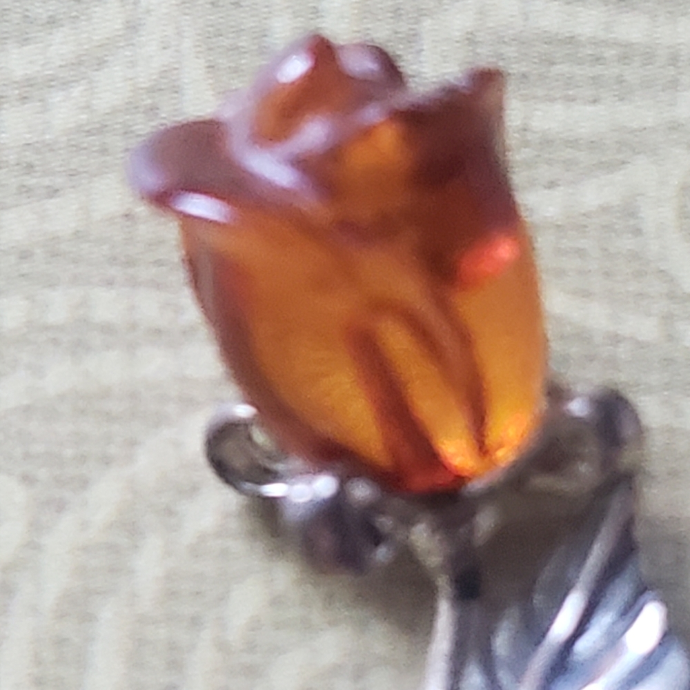 Pretty Sterling Silver Cognac Amber Rose Brooch 925 - Picture 6 of 7